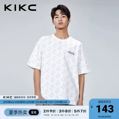 kikct恤男2023春夏新款商场同款满印刺绣图案宽松减龄短袖上衣商品大图
