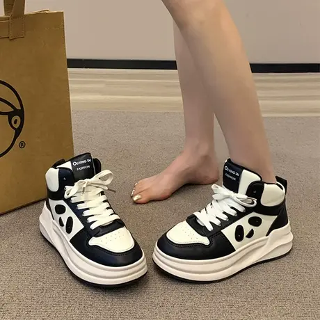 小白鞋女2023新款爆款秋季运动板鞋厚底百搭小众ins潮高帮帆布鞋商品大图