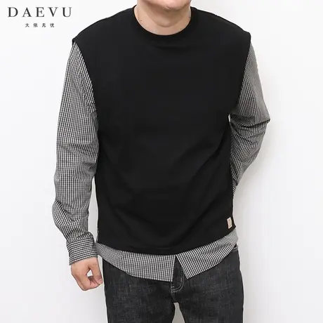DAEVU春秋新款衬衣假两件韩版大号潮胖子加肥加大码男士长袖卫衣图片