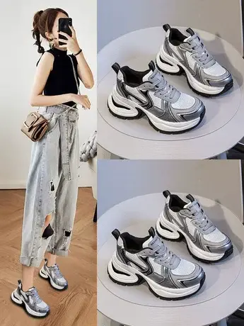 真皮老爹鞋女2023秋冬新款网红爆款ins潮百搭休闲增高轻便运动鞋商品大图