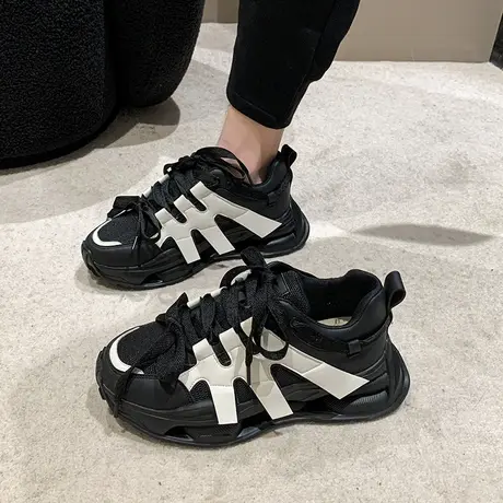 厚底老爹鞋女2024年春秋季新款网面透气复古休闲鞋时尚百搭运动鞋图片