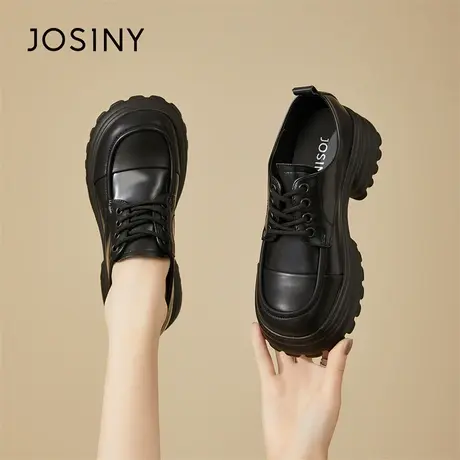 Josiny/卓诗尼厚底松糕小皮鞋女2024新款春秋季小个子拼色乐福鞋商品大图