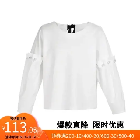 【艾格】圆领系带T恤2023春季新款珍珠个性纯棉上衣官方旗舰店商品大图