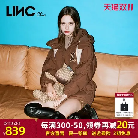 LINC金羽杰2023冬新款收腰撞色设计反季断码女款短款派克羽绒服女商品大图