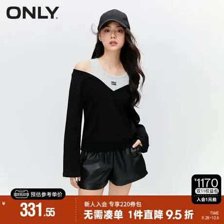 ONLY2023秋季新款时尚休闲字母刺绣撞色假两件卫衣女|12339S002商品大图