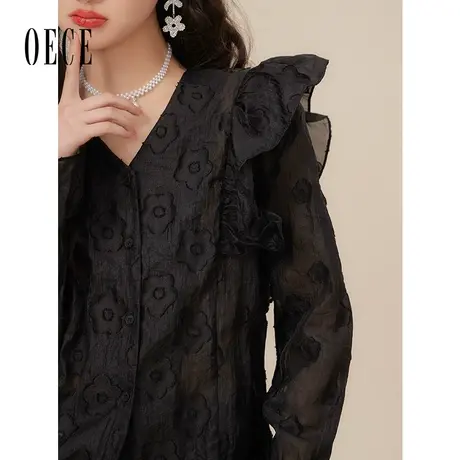 Oece早春新款上衣女2023年新款衬衫女设计感小众小衫衬衣商品大图