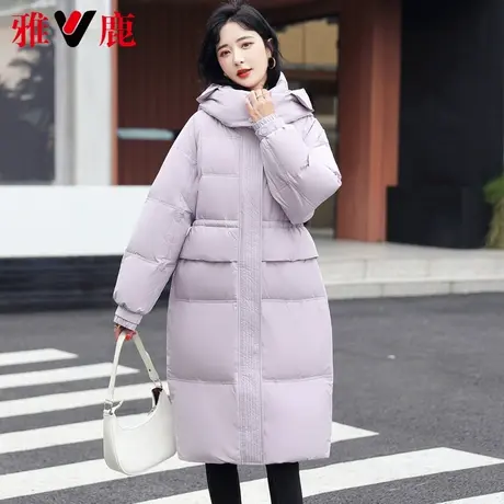 雅鹿连帽羽绒服女中长款2022冬季新款休闲宽松面包服时尚保暖外套商品大图