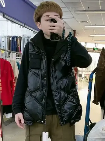 欧洲站小香风羽绒棉马甲女短款2023秋冬无袖棉服时尚背心马夹外套商品大图