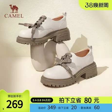 骆驼女鞋2024春季新款休闲百搭英伦风小皮鞋黑色单鞋乐福鞋系带鞋图片