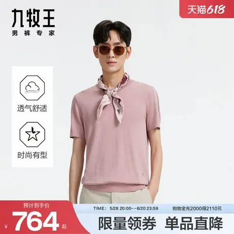 九牧王男装桑蚕丝短袖T恤2024秋季新款JT2D10317舒适柔软百搭上衣商品大图