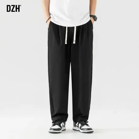 男士纯棉休闲裤潮牌日系运动黑色裤子男2023新款直筒哈伦裤宽松裤商品大图