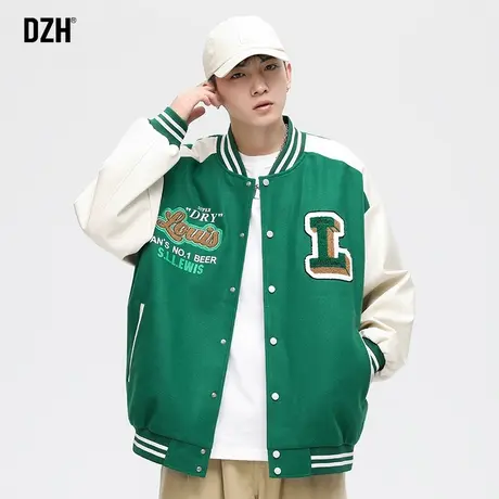 男生拼接毛巾绣棒球服男款美式复古绿色外套男潮牌上衣夹克衫百搭图片