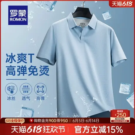 【冰丝华夫格】罗蒙男士海鸥领短袖POLO衫2025夏季新款翻领T恤男商品大图