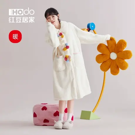 红豆居家可外穿珊瑚绒睡袍女秋冬款加厚睡衣保暖家居服长款可外穿图片