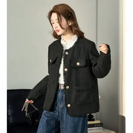 唐狮小香风法式白色外套女春秋新款小个子气质上衣黑色商品大图