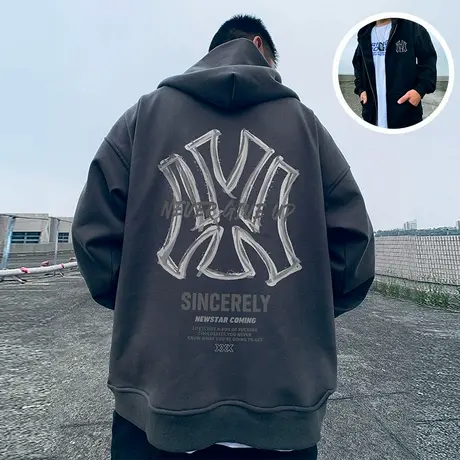 加肥加大码男装胖子卫衣秋冬加绒拉链针织宽松连帽衫春秋纯棉外套图片