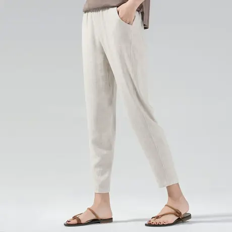 亚麻哈伦裤女夏季薄款高腰宽松加大码休闲九分裤子冰丝棉麻萝卜裤商品大图