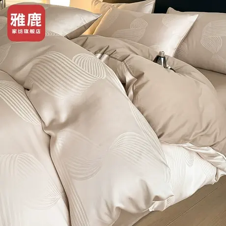 雅鹿轻奢纯棉床上四件套全棉2024新款床品简约床单被套宿舍三件套商品大图