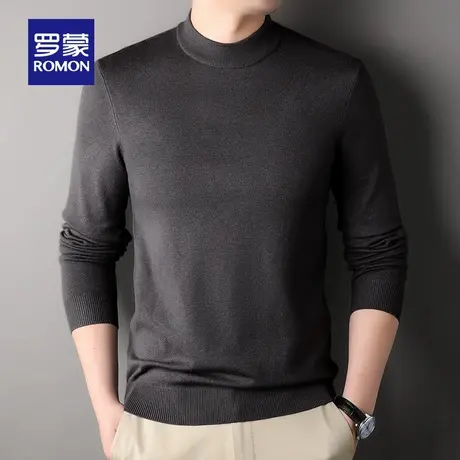 罗蒙男士时尚休闲半高领针织衫2025秋季新款百搭上衣简约宽松毛衣商品大图