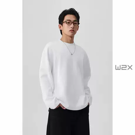 w2x2025春季简约重磅落肩长袖T恤男时尚百搭休闲宽松体恤纯色上衣商品大图