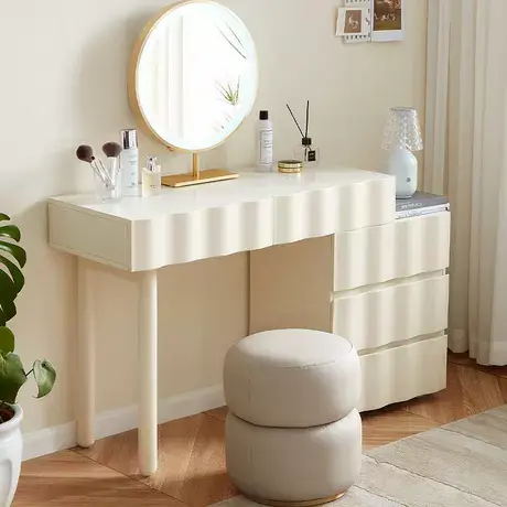 全友家居现代简约奶油风梳妆台卧室网红斗柜一体转角化妆桌商品大图