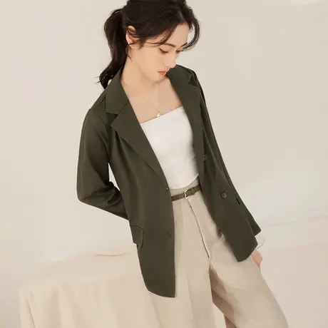 桔熊春秋季纯色小西装女短外套修身通勤薄款正装胖妹妹大码EA2250商品大图