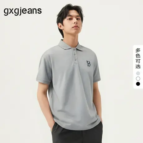 【3色可选】gxgjeans男装 2024年夏季新款翻领刺绣短袖POLO衫男商品大图