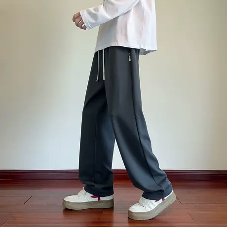 唐狮菠萝格裤子男款秋拼接设计感弯刀阔腿裤直筒宽松休闲长裤TMTA图片