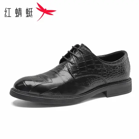 红蜻蜓男鞋春季真皮透气鳄鱼纹系带商务正装英伦德比鞋结婚新郎鞋商品大图