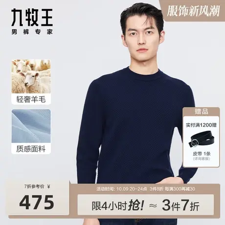 [纯羊毛]九牧王男装羊毛衫2023秋冬款柔软舒适保暖圆领套头毛衣BN商品大图