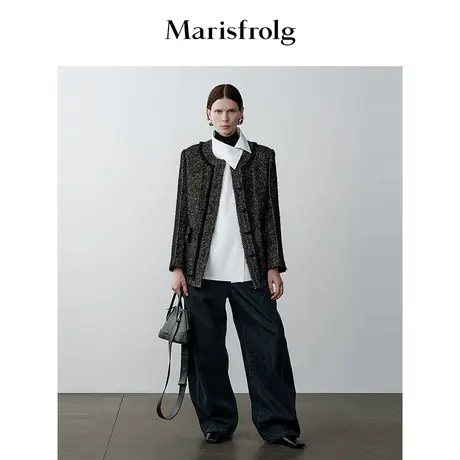 【商场同款】玛丝菲尔2023年冬季新款花灰色小香风式羊毛短外套商品大图