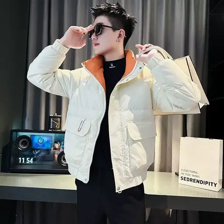 工装口袋棉服男冬季新款ins小众拼色设计感轻熟立领潮牌棉衣外套图片