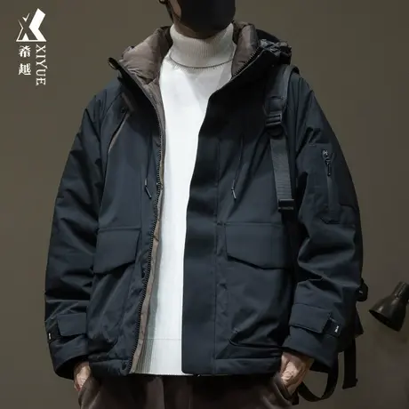 希越90白鹅绒加厚羽绒服男宽松大码设计感大口袋夹克外套秋冬新款商品大图