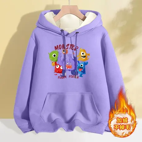 紫色卫衣女秋冬2023新款加绒加厚连帽小个子外套韩系慵懒风厚冬季商品大图