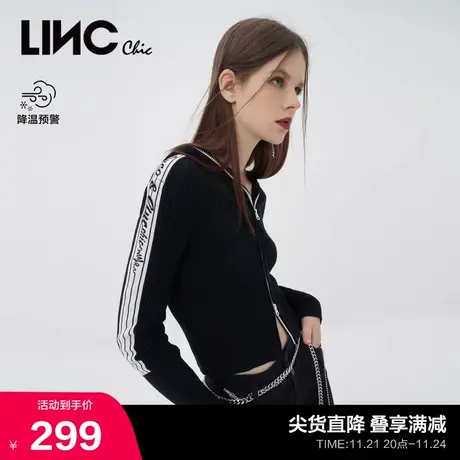 LINC金羽杰针织衫潮酷机能短款连帽针织开衫外套女上衣S223SW693商品大图