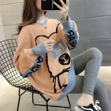 中长款圆领套头韩版宽松百搭卡通卫衣女装2023早春新款上衣打底衫图片