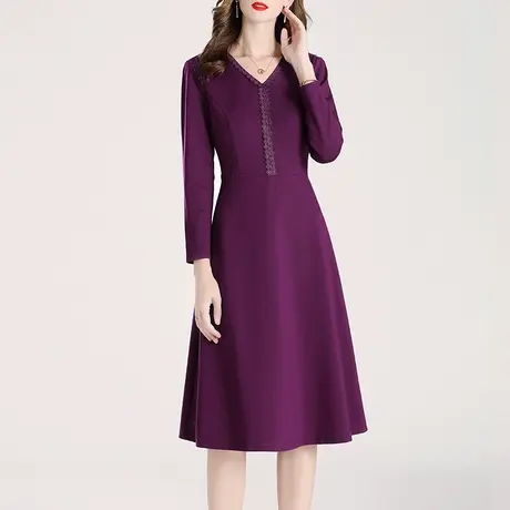 【2件7.5折】秋新款百搭修身打底裙时尚显瘦V领中长款气质连衣裙图片