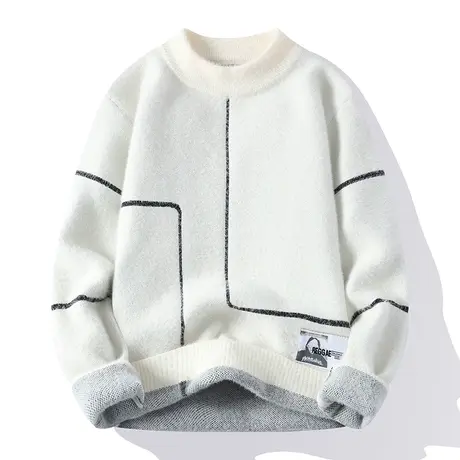 秋冬男士套头毛衣加厚打底针织衫青年学生半高领保暖纯色简约男装商品大图