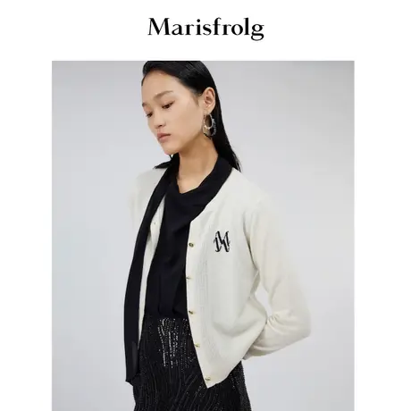 【商场同款】玛丝菲尔女装21年秋冬新款白色纯羊毛针织衫毛衣商品大图