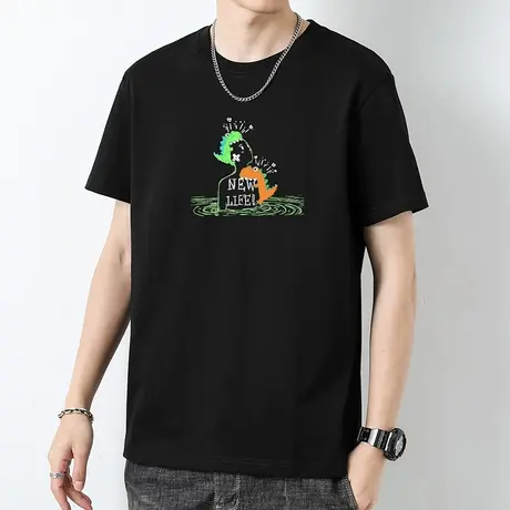 重磅纯棉t恤男士短袖夏季半袖宽松黑色上衣服液氨长绒棉全棉体恤商品大图