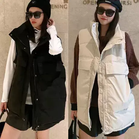 羽绒棉马甲女2023年秋冬新款加厚休闲大码宽松大口袋背心马夹外套商品大图