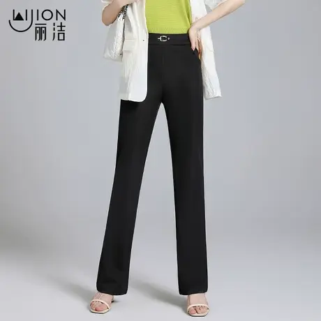 丽洁新款微喇裤女士夏季薄款显瘦修身长裤通勤职业喇叭裤黑色裤子商品大图