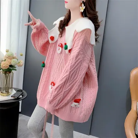 圣诞娃娃领毛衣女秋冬2023年新款宽松慵懒风洋气甜美减龄针织外套商品大图