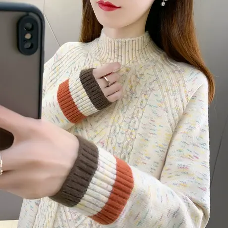 2023秋冬新款半高领毛衣女套头加厚宽松外穿长袖针织衫打底毛衣女商品大图