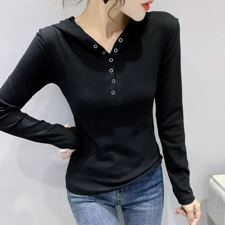 女装2024新款潮时尚连帽T恤设计感洋气长袖上衣百搭打底衫女春秋商品大图