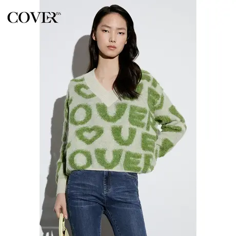 COVER2023春季撞色落肩袖马海毛保暖毛衣商品大图