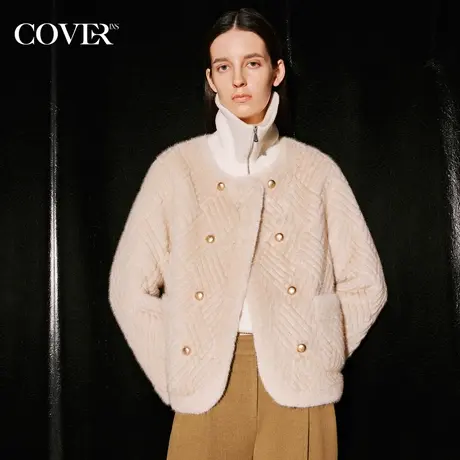 COVER冬季小香菱格压花仿貂绒外套商品大图
