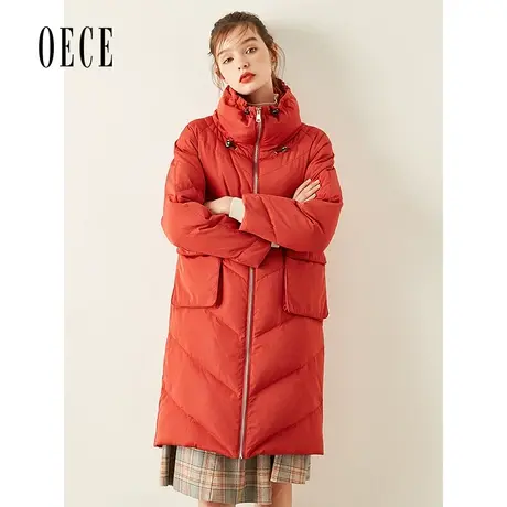 Oece秋冬新款女装加厚御寒立领中长款羽绒服加厚外套商品大图
