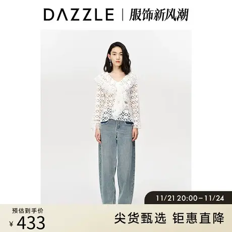 DAZZLE地素奥莱 时尚花边领镂空设计长袖衬衫女2D3D5097B图片
