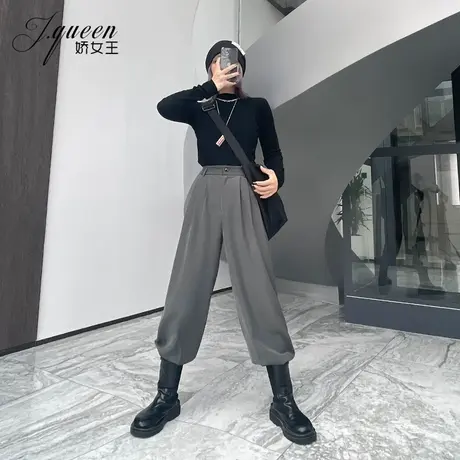 高腰哈伦裤女春秋复古设计感宽松显瘦休闲裤九分直筒束脚萝卜裤子商品大图